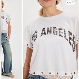 NWT  Tricia Fix Noir Grommet Crop Tee / White Los Angeles